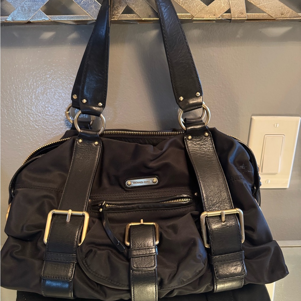 Michael Kors Black Nylon Handbag with Gold Accents